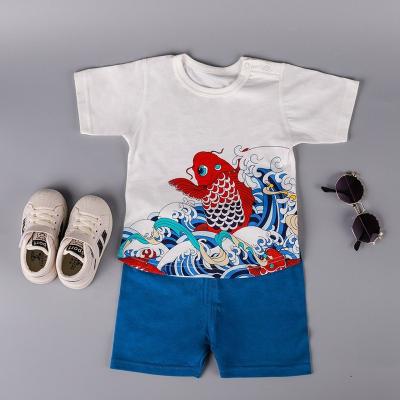 China Chinese style Chinese style good luck carp printing spring new baby boy clothes set for sale