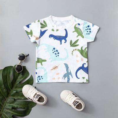 China Summer Anti-shrink White Children Printing 95%cotton Dinosaur Boys Oversized T-shirt for sale