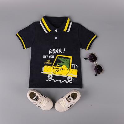 China Anti Shrink Black Cartoon Printed Children Clothing Short Sleeve Kids Polo Shirts Boys for sale