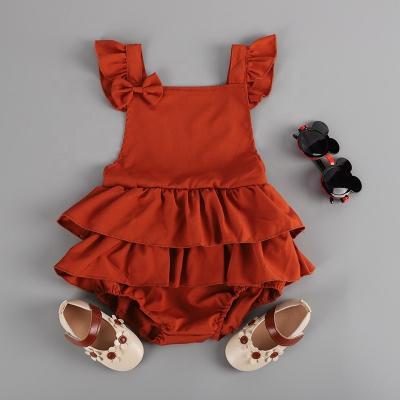 China 100% Polyester Boho Style Polyester Fiber Baby Romper Newborn Baby Girl Strap Solid Halter Skirt for sale