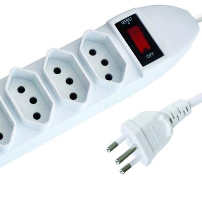 China Overload Protection Brazil Socket 5 Ways 2P+E 10A 250V~ With Reset / Off Overload Protection Switch for sale