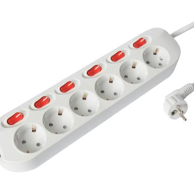 China Germany residential/general purpose socket, 6 ways with individual switch for sale