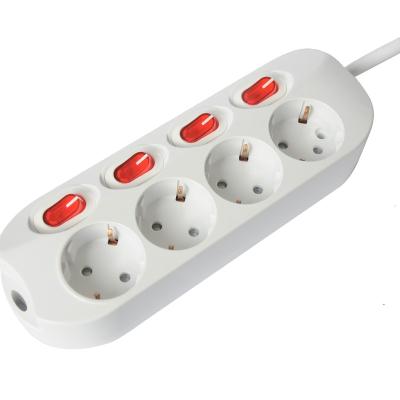 China High Quality German Residential / General Purpose Power Outlet Socket 4 Ways With Individual Switch for sale