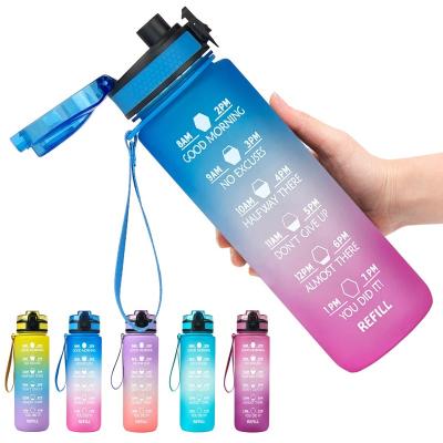 China Wholesale Viable Gradient Color 32Oz Bpa Free Leak Make 32 Ounce Sports Plastic Sports Motivational Water Bottle With Weather Resistant Marker for sale