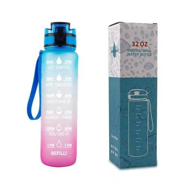 China 32oz/1000ml Big Capacity Sustainable Portable Large Capacity Rubber Coating Water Bottle With Motivational Time Marker for sale