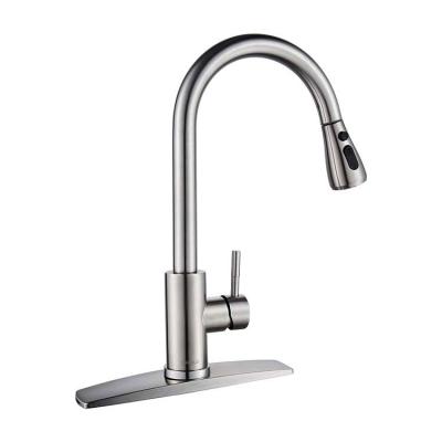 China Modern Brushed Nickel CUPC Black and Gold NSF Pull Down Sprayer Handle Single Handle Kitchen Sink Faucet 304 Stainless Steel Kitchen Faucet for sale