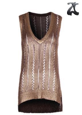 China De Vrouwen van het bandgaren breien Zuiver Acryl, Sleeveless Gouden de Drukvest V van het Sweatervest - hals Te koop