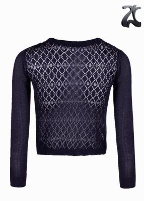 China Purple Crochet Knit Shrug Sweaters for Women Round Neck with Knitted Bow on Neck for sale