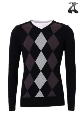 China Men's Knitted V Neck Pullover Sweater Long Sleeve With Insert Collar XXS - XXXL for sale