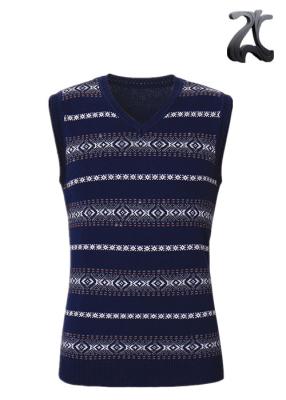 China Navy Blue Men’s Vest Sweater Contrast Color Sleeveless V Neck Cotton for Winter for sale