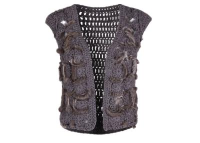 China Crochet Knitting Grey Womens Sweater Vest , Sleeveless Womens Fur Vest Short Style for sale