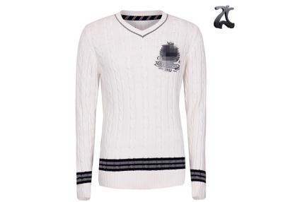 China V Neck Men's Cotton Pullover Sweaters With Cable Knitting Long Sleeves Contrast Color for sale