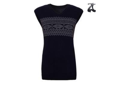 China Cotton Pure Mens Knit Sweater Vest  Black Sleeveless V Neck with Jacquard Pattern for sale