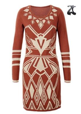 China Jacquard Pattern Ladies Sweater Dresses Scoop Neck Long Sleeve OEM Service for sale