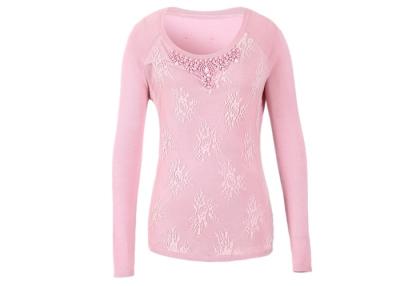 China Noble Beaded Pink Women's Pullover Sweater With Lace Front Crew neck for sale