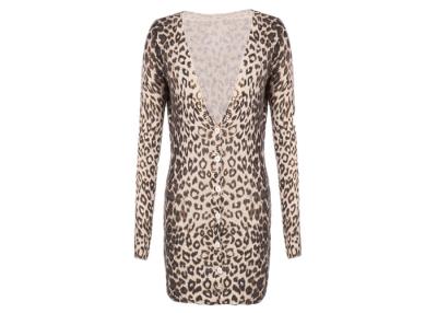 China Leopard Print Women's Knit Cardigan Sweaters Long Style Deep V Neck for Autumn for sale