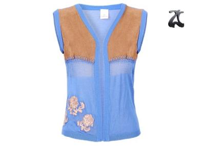 China Open Cardigan Women's Sleeveless Sweater Vest , Embroidery Blue Summer Cardigans for sale