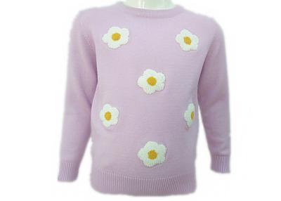 China Light Purple Color Cute Pullover Sweaters For Girls 6-12 Years Old With Knitted Flowers for sale