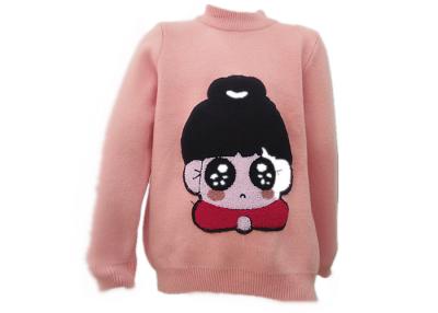 China Crew Neck Little Girls Knit Pullover Sweater With Lovely Cartoon Embroidery Patterns for sale