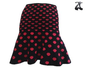 China Pull on Style Womens Knit Skirts High Waist , Knit Ruffle Skirt Jacquard Pattern Pink Heart for sale