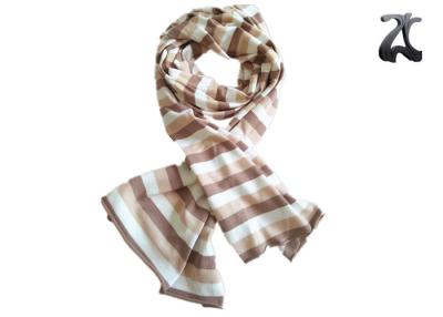 China Womens Ladies Knitted Scarves Brown Beige Striped 80% Viscose 20% Nylon for sale