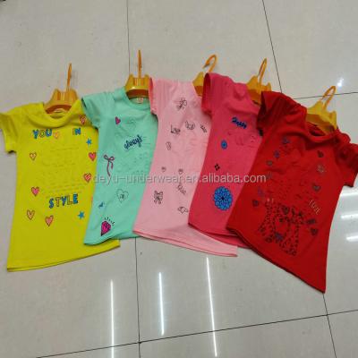 China QUICK DRY 1.15 dollars model wholesale YYH595-018 series ages 2-6 years real photos summer girls graphic T-shirts for sale