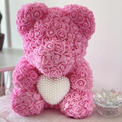 China Luxury PE Rose Bears With Pearl Heart Rose With Gift Box 40cm Pearl Heart Rose Bears Teddy Bear With Box for sale