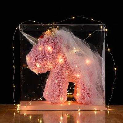 China PE Valentines Day Gift Artificial Flower Rose Bear Custom Unicorn Diy Foam Roses Support Rose Unicorn Bear for sale