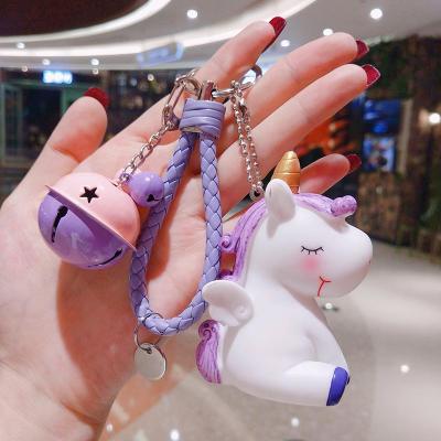 China Rubber Ornaments Little Bell Unicorn Car Kids Key Bags Chains For Girlfriend New Year Christmas Gift for sale