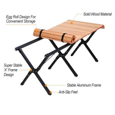 China High Quality Portable Picnic Portable Beech Wooden Egg Roll Folding Camping Table for sale