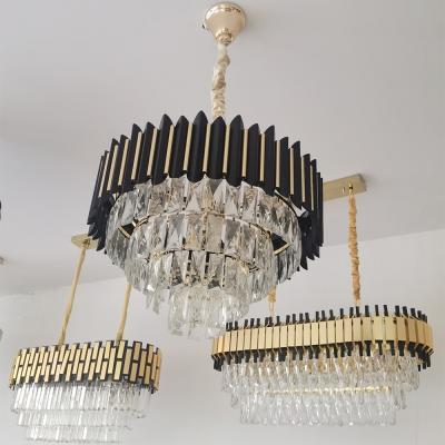 China Hot Sale Modern Design Indoor Decorative Black Hanging LED Crystal Chandeliers Pendant Lighting For Kitchen Island for sale