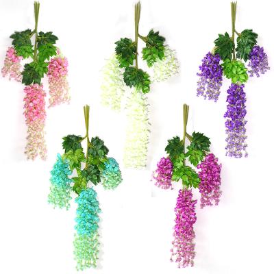 China Factory direct sales simulation modern flower wisteria vine artificial silk wisteria hanging flower wedding decorations for sale