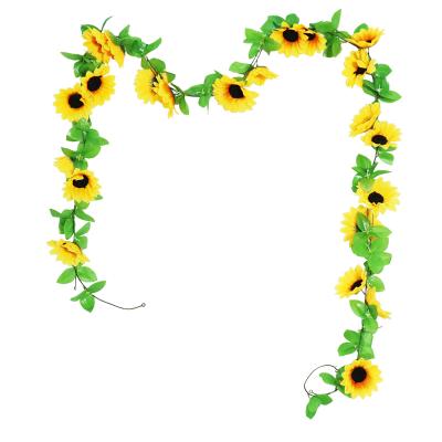 China Modern Sunflower Artificial Flower Wedding Vine Garland with Vivid Leaves for Wedding Party Home Decoration for sale