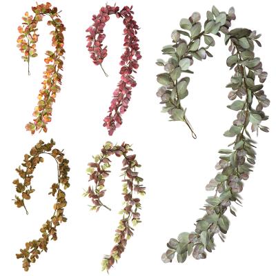 China 190cm Simulation Plant Eucalyptus Wall Hanging Vine Hotel Wall Ceiling Decoration Modern Rattan Silver Leaf Rattan for sale