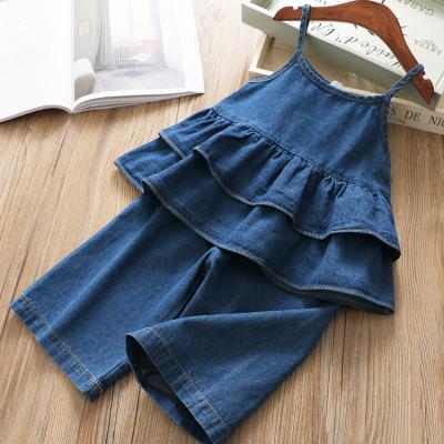 China Vest and Pants Loose Set Jean Material Children Baby Girls Summer Kids 2ps Hip Hop Fashion Clothing Clothes Set for sale