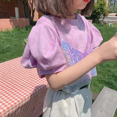 China New Design Hip Hop Girl's Summer Clothing Set Fake Puff Sleeve 2pcs T-shirt And Pants Kids Cloths Two Piece Set for sale