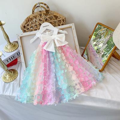 China 3D Flower Girls' One-Piece Rainbow Mesh Sleeveless Dress Cloth Amazon Washable Hot Girls' Summer Dress for sale