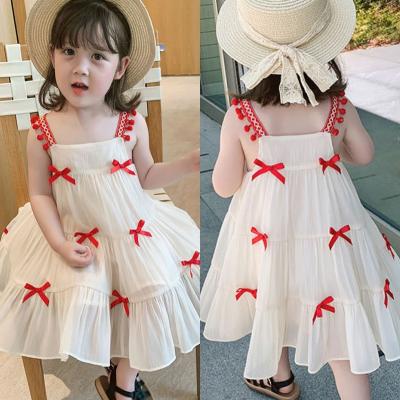 China Washable Sweet Girl's Summer Slip Dress With Bows Princess Style Baby Girl's Vest Skirt Hot Selling Children's Dress for sale