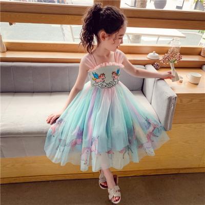 China 2021 Unicorn Printing Skirt Baby Girl's Sleeveless Dress New Design Girls Chiffon One-Piece Dress Washable Materials for sale