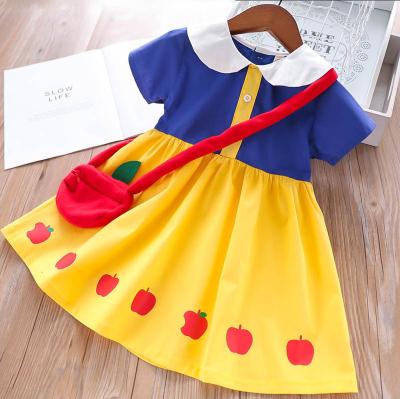 China Hot Sale Washable Girl's Summer Dress Short Sleeve Skirt With Bag Lovely Babies Snow White Princess Dress for sale