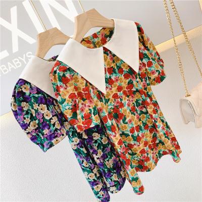 China New design washable baby's summer dress puff sleeve lapel floral dress fashion children's dress for sale