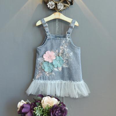 China New Fashion Girl's Summer Slip Dress Children's Jeans Washable Mesh Skirt Sleeveless With Applique Baby Dresses for sale