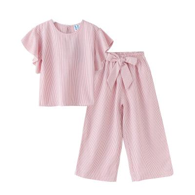 China 2021 summer new fashion kids clothing 100% cotton luggage , stripe design t-shirt +trousers two-piece suitcases for sale