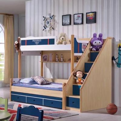 China Colorful factory direct children bedroom furniture kids room bunk bed 3 high quality beds with stair cabinet for sale