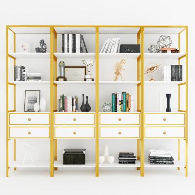 China S03-LH# Modern Light Luxury Bookshelf With Stainless Steel Reading Room Furniture for sale