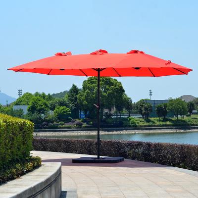 China Large Large Double Sided Patio Twin Umbrella EUROPEAN With Cross Seat Umbrella for sale