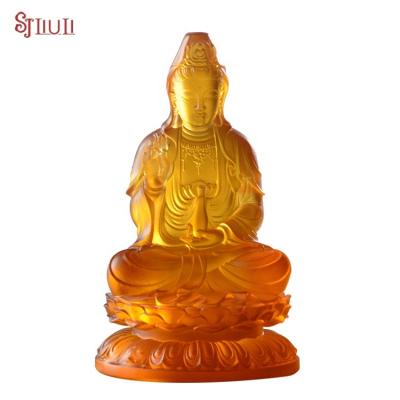 China Japan Own Factory Temple Lobby Architecture Wall Decorative Crystal Liuli Kwan Yin Bodhisattva Statue for sale