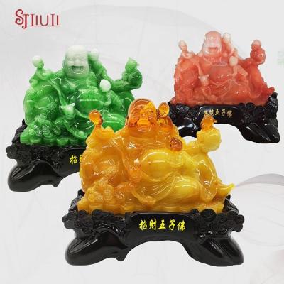 China China Factory Recommend Laughing Buddha Buddhism Resin With Five Children Statue Silver Gathering Fengshui Blessing Craft for sale