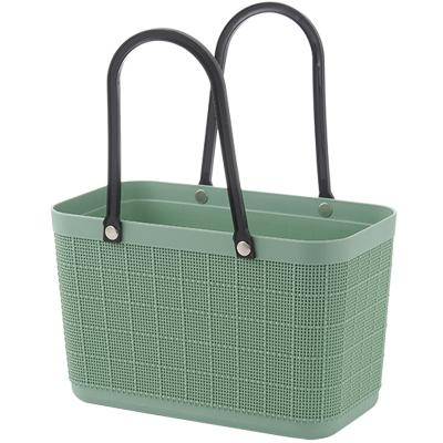 China 2021 viable new household fashion shopping basket portable outdoor picnic storage plastic rattan handle hot selling basket large for sale