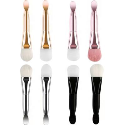 China Smudge Brush Professional Beauty Nylon Silicone Mask Brush with Scoop Plating Surface Face Mask Brush and Bowl for sale